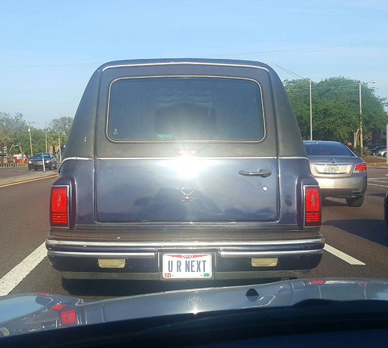 The licence plate on his hearse