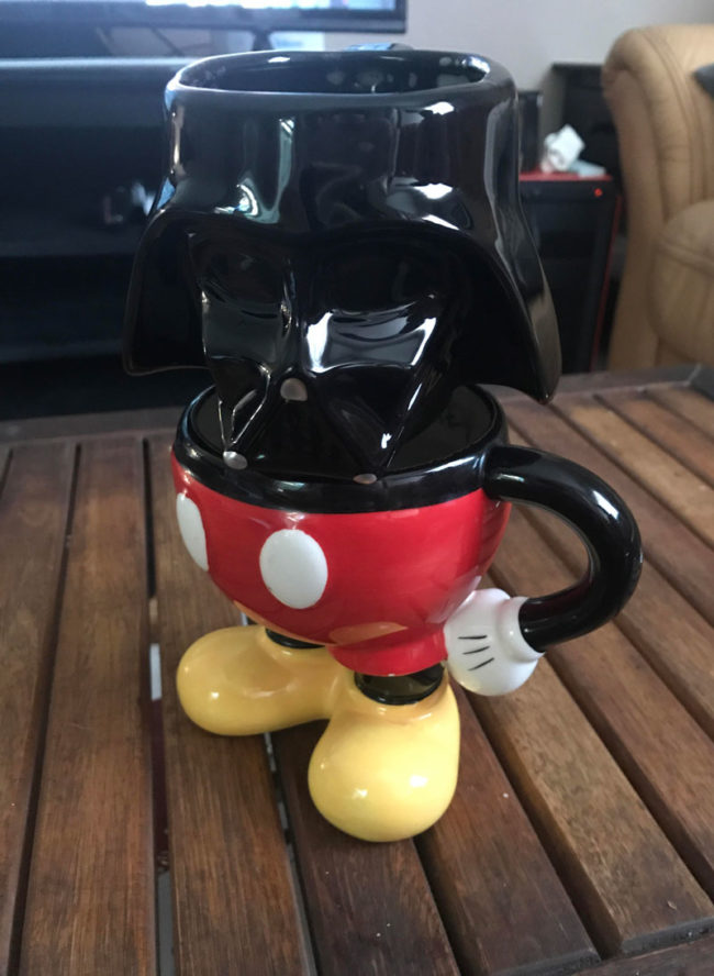I'm a Star Wars fan, and my wife a Disney fan. She had an idea to stack our novelty cups