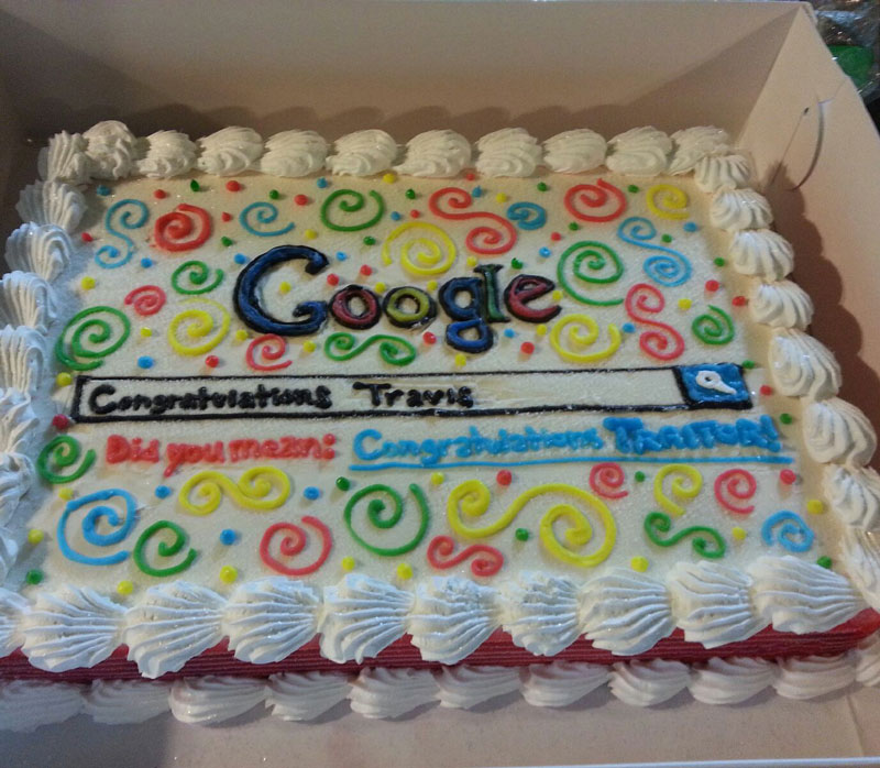 A friend at work got a job with Bing.com, so I got him a Google cake for his last day