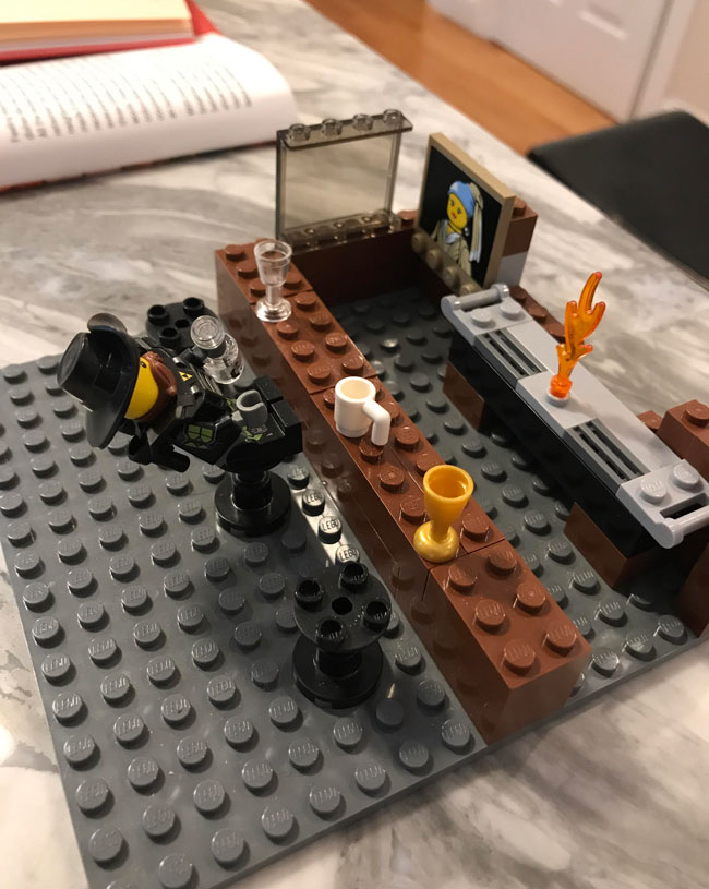 Instead of Millennium Falcons or fire trucks, my 8 year old son builds Lego bars with drunk patrons