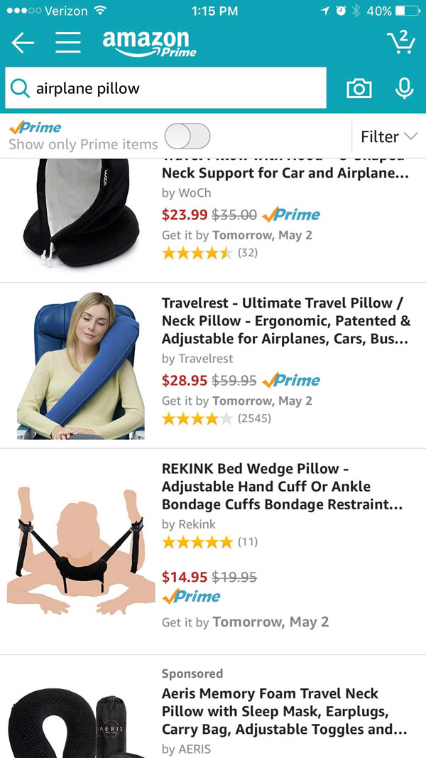 A casual search for an airplane pillow