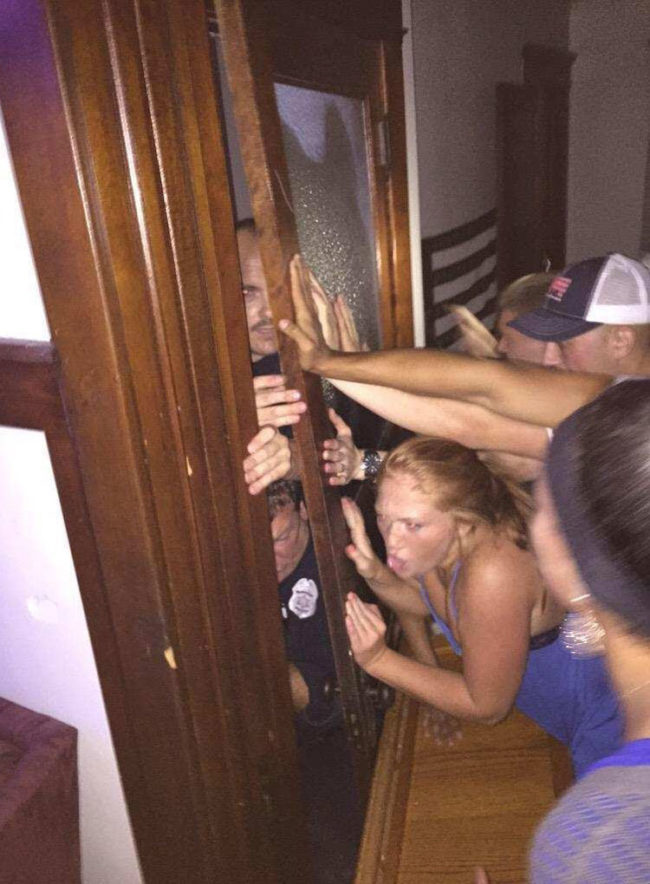 Some people I know trying to stop the cops from crashing their party