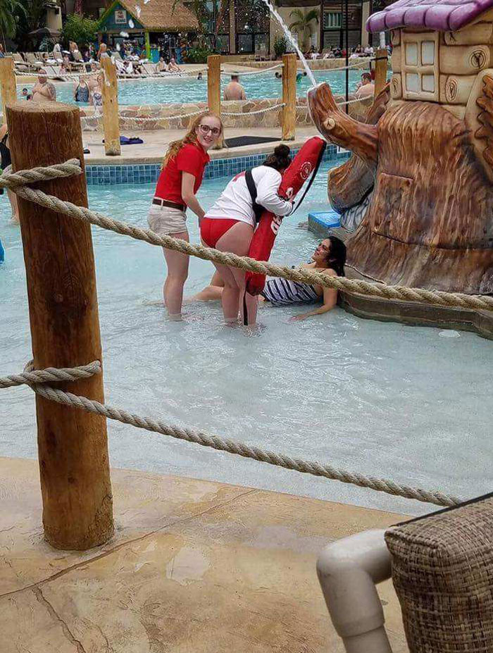 This drunk woman had to be rescued from the kiddie pool today