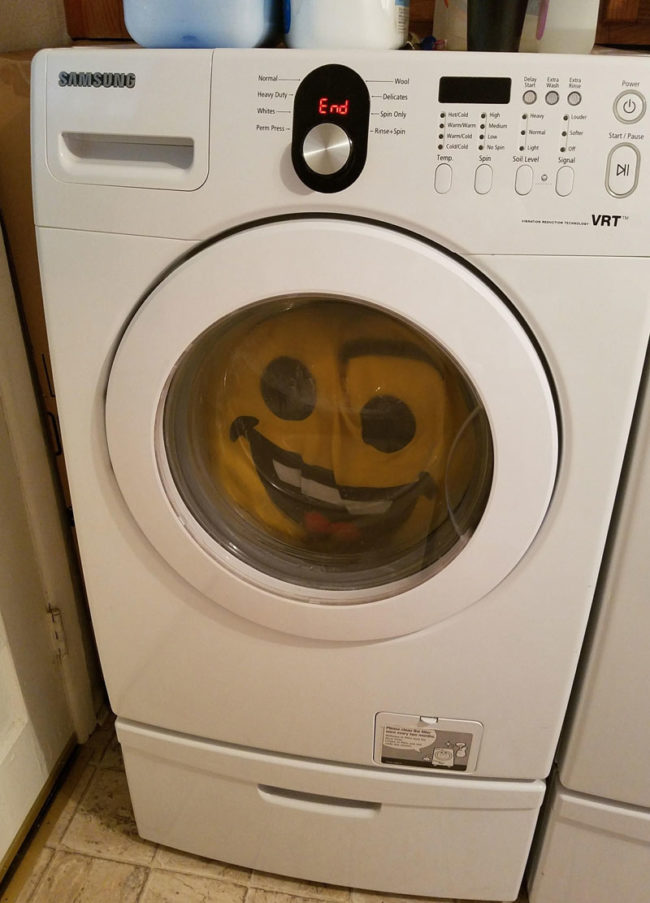 My washing machine was very happy to see me this morning