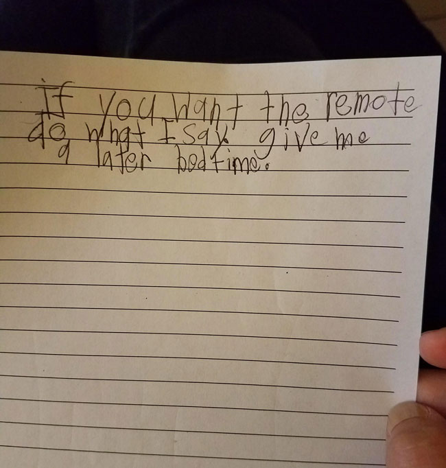 So our 7 year old just left this on our bed...