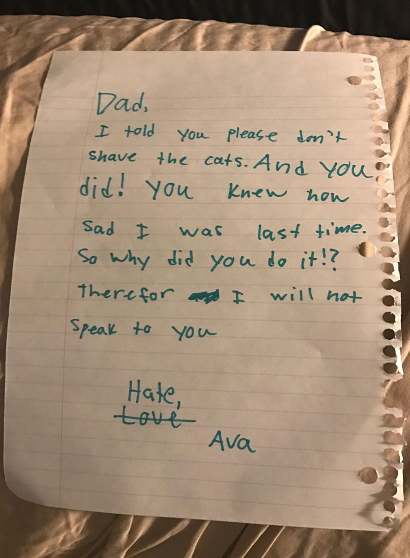 Note that my co-workers daughter wrote to him
