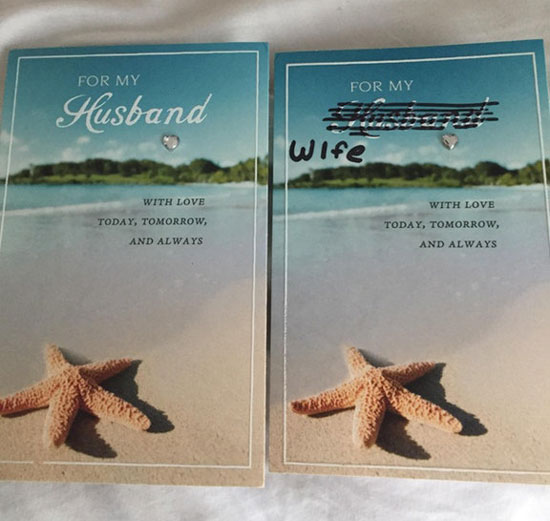 My wife and I bought the same card for our anniversary