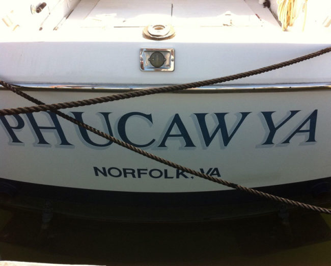 A local artist hand paints boat names, he does it for free if you let him name the boat. Here is one of his freebies