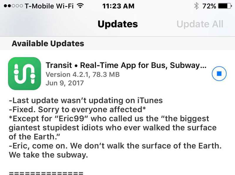 This Transit update message