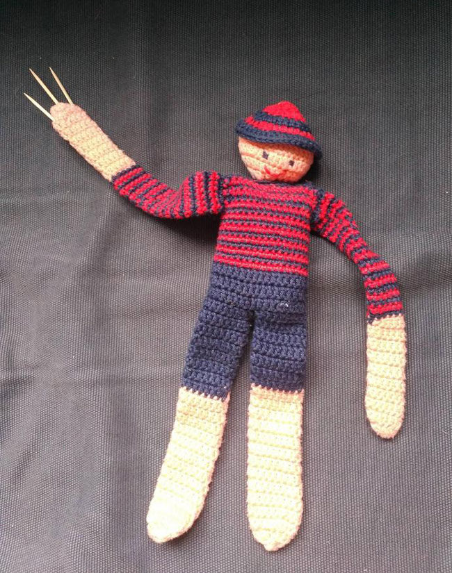 My aunt made a knitted toy for my son. I added toothpicks