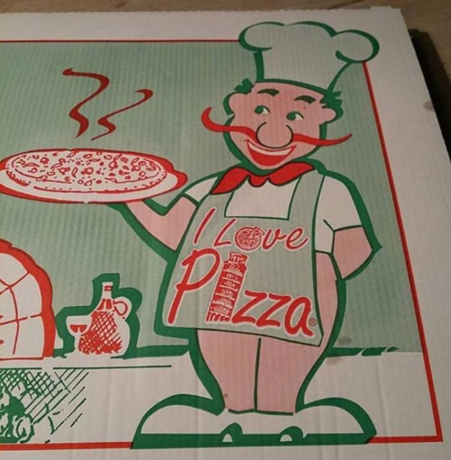 There's something odd about the guy on my pizza box