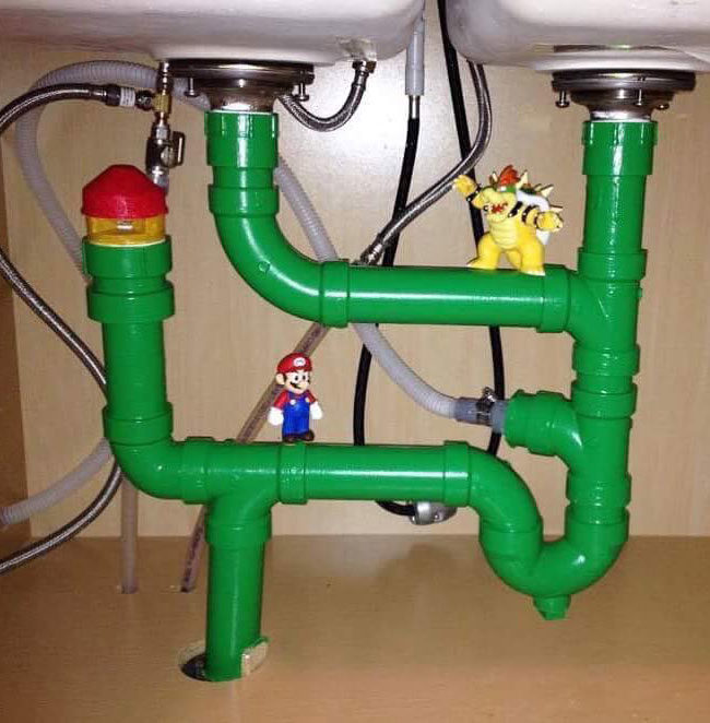 Mario VS Bowser, under the sink