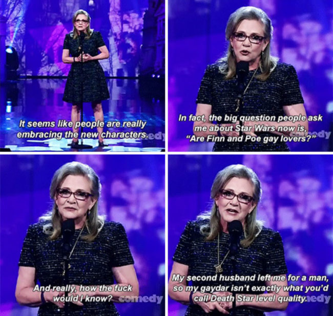 Carrie Fisher asked about Finn and Poe