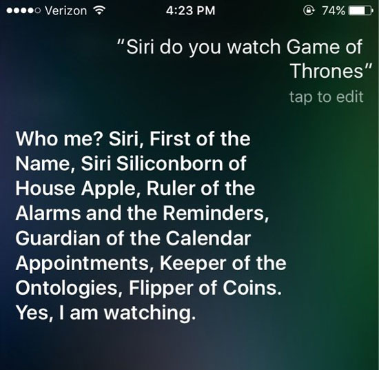 Does Siri watch Game of Thrones?