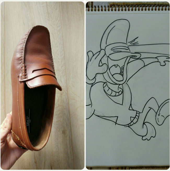 My big brother saw this shoe and drew this. He calls him "The Cyclops Duck"