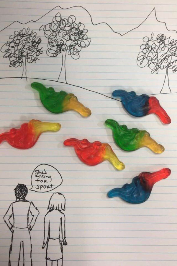 Bought my sister some dinosaur gummies... she sent this pic later