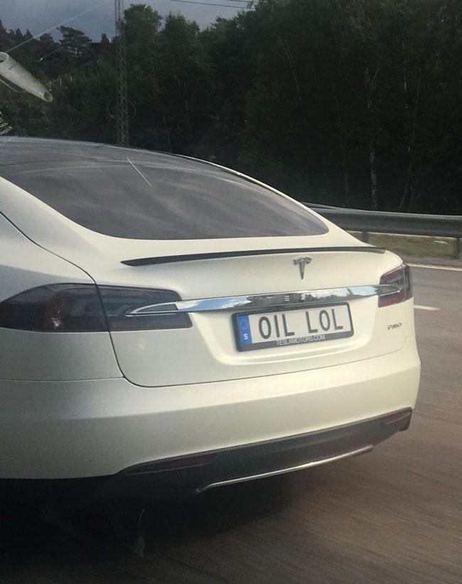 The license plate on this Tesla