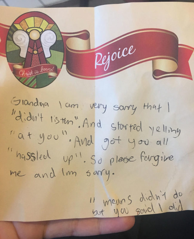 A lovely letter from my son to my mom