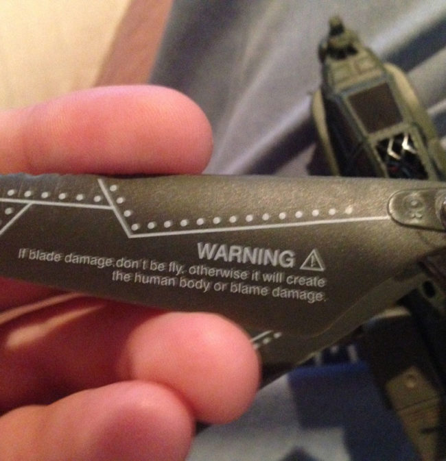 The warning sign on my rc helicopter