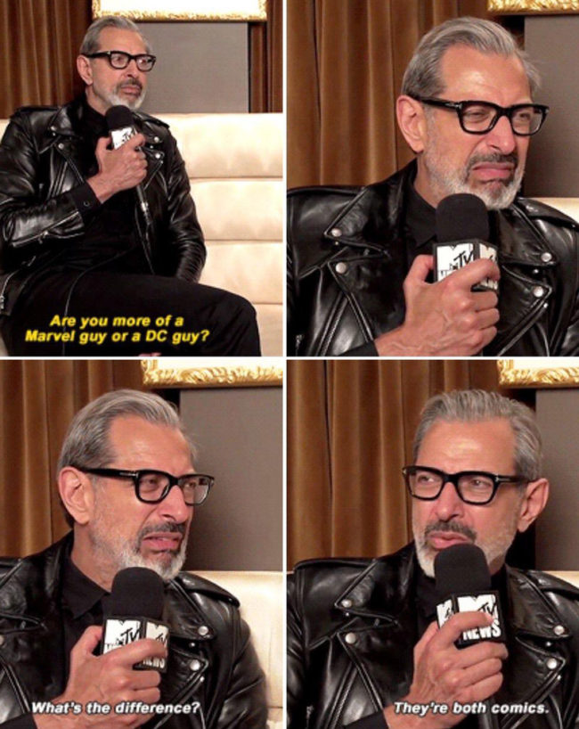Thor: Ragnarok's Jeff Goldblum's reaction when asked if he prefers Marvel or DC