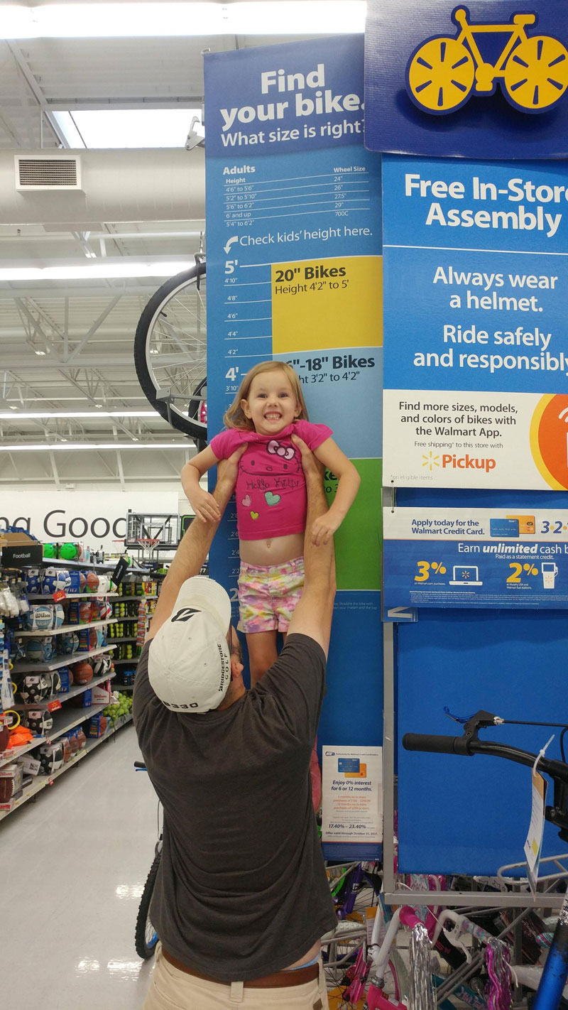 Wal-Mart sure doesn't make it easy to measure your kid for a bike...
