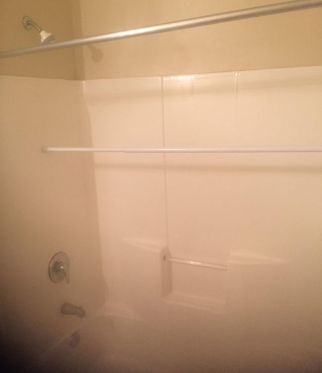 Roommate thinks he is required to have a shower rod in the middle of his bath. We sent him a fake email from our apartment complex that he has to keep it there for a couple of weeks