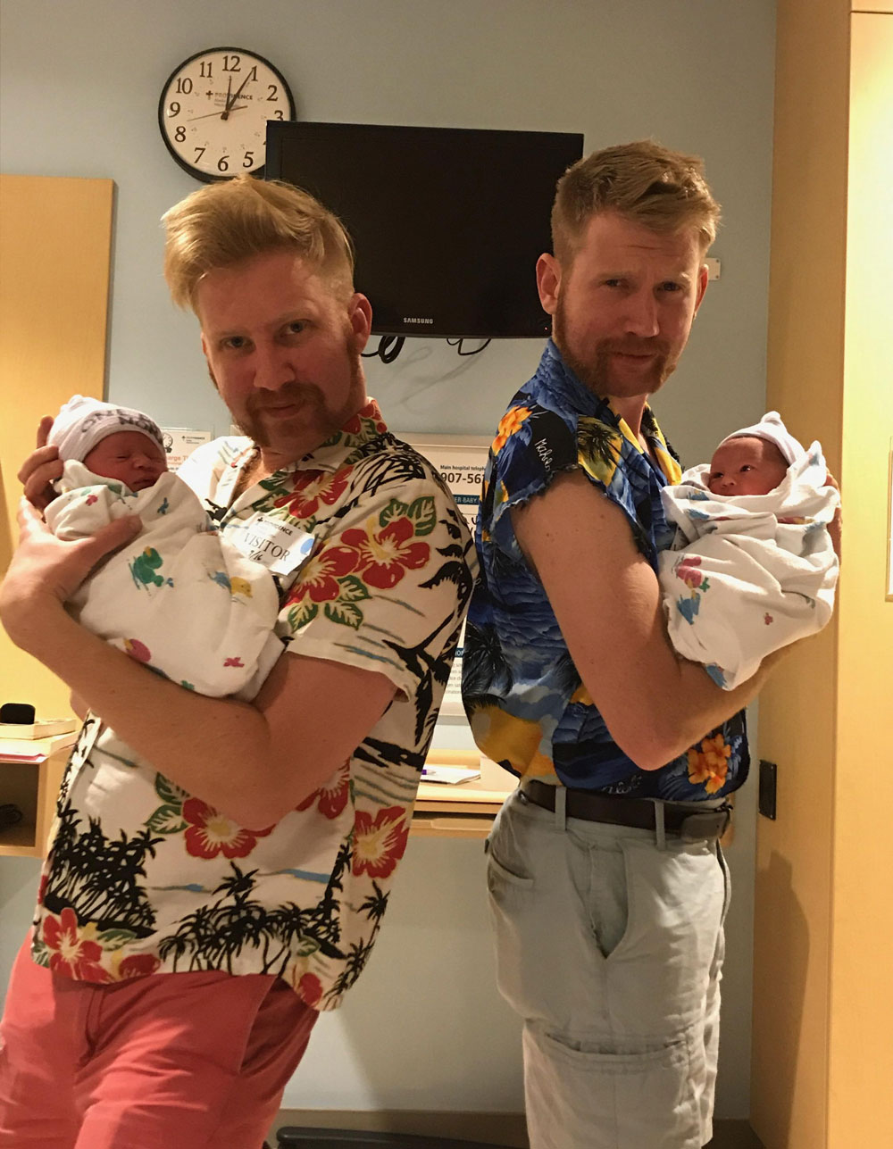 My brother and I became uncles this week to twins. First impressions are important, so naturally we shaved and dressed to impress