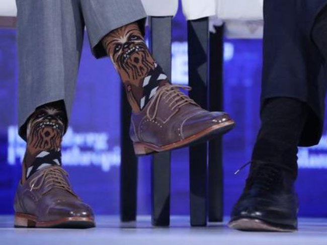 Prime Minister Justin Trudeau's socks today at the Bloomberg Global Business Forum event