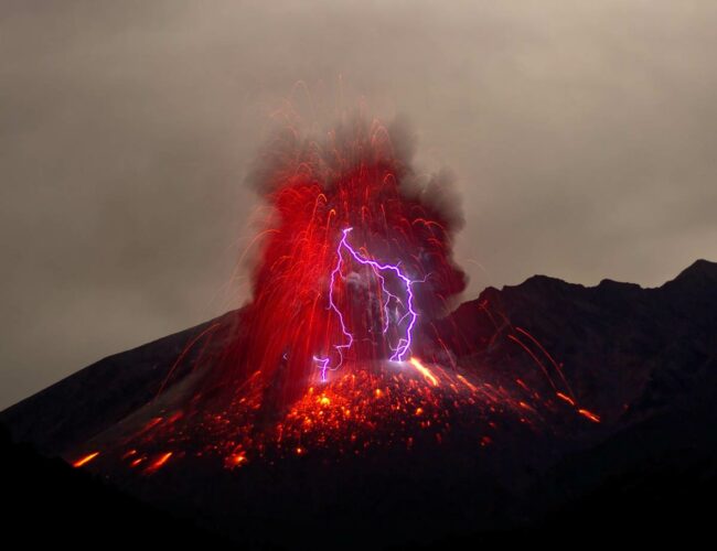 I shot this pic at Sakurajima volcano on Japanese island Kyushu in 2013. After nights of waiting with minor eruptions without lightning, I captured this amazing pic