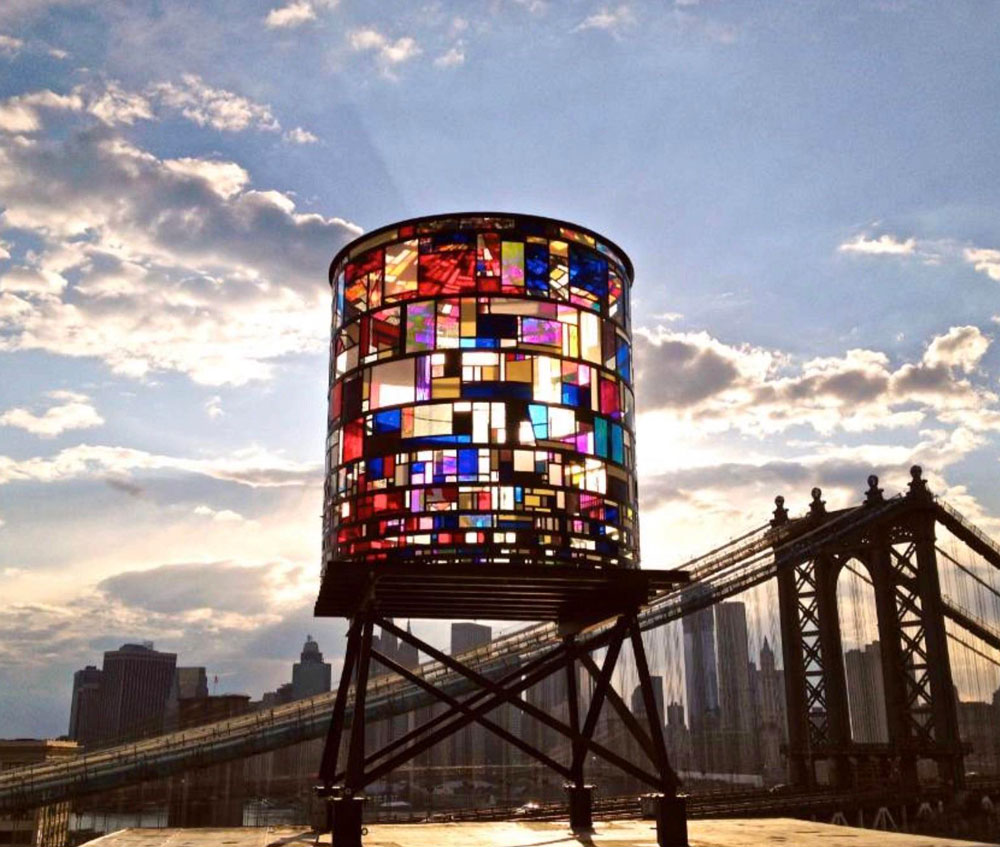 Stained glass Water tower in DUMBO Brooklyn