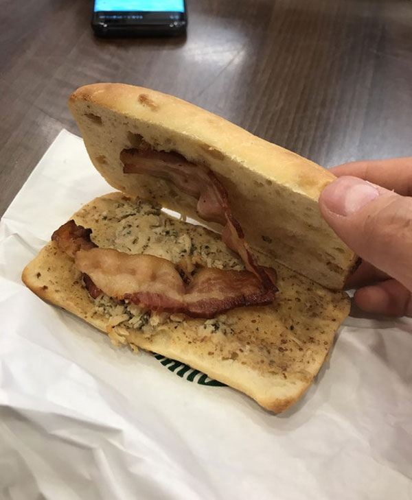 Ordered a chicken and bacon flatbread from Starbucks...
