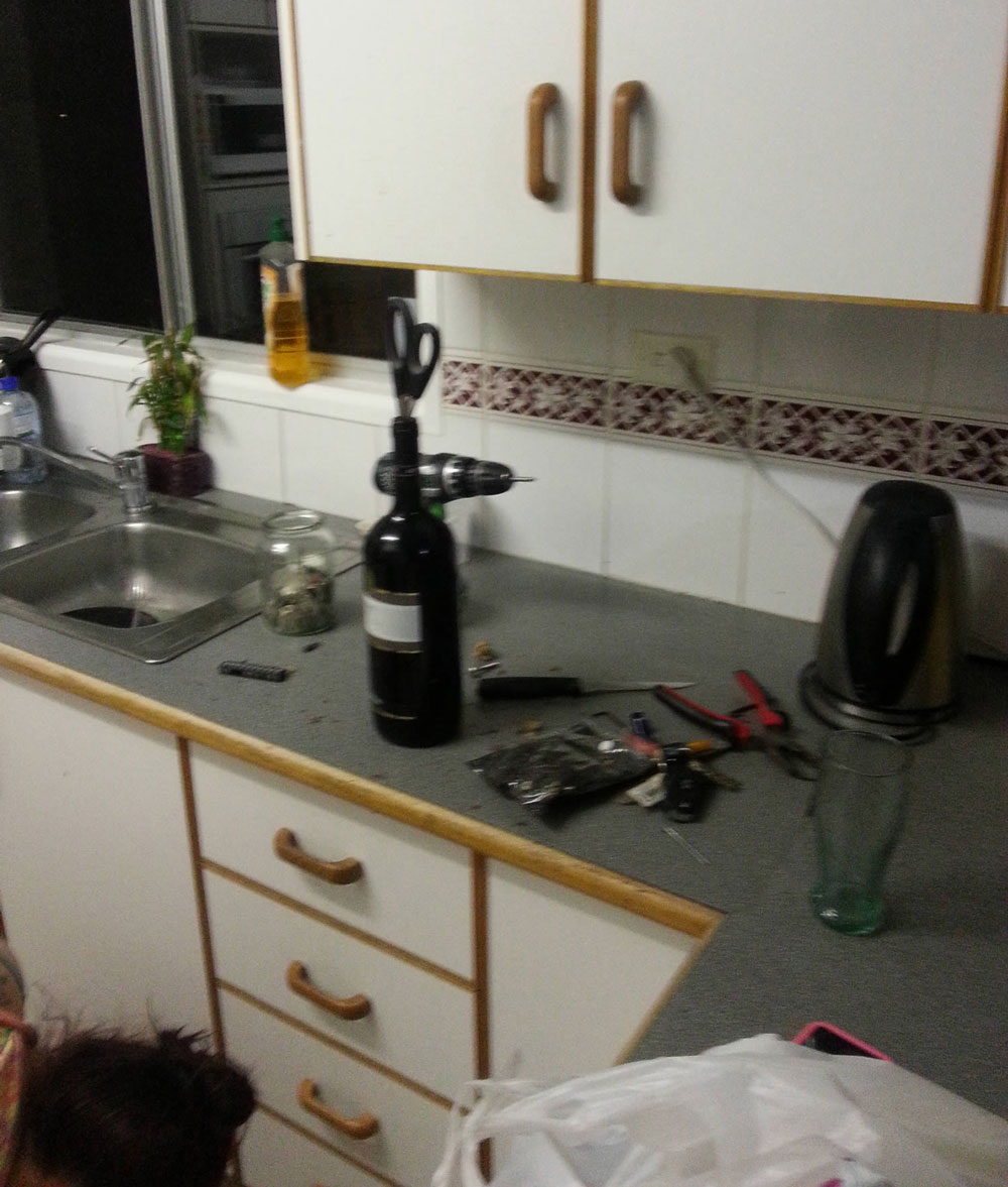So I ran out of beer and the only thing I had was wine. Didn't have a cork screw. Stuff happened