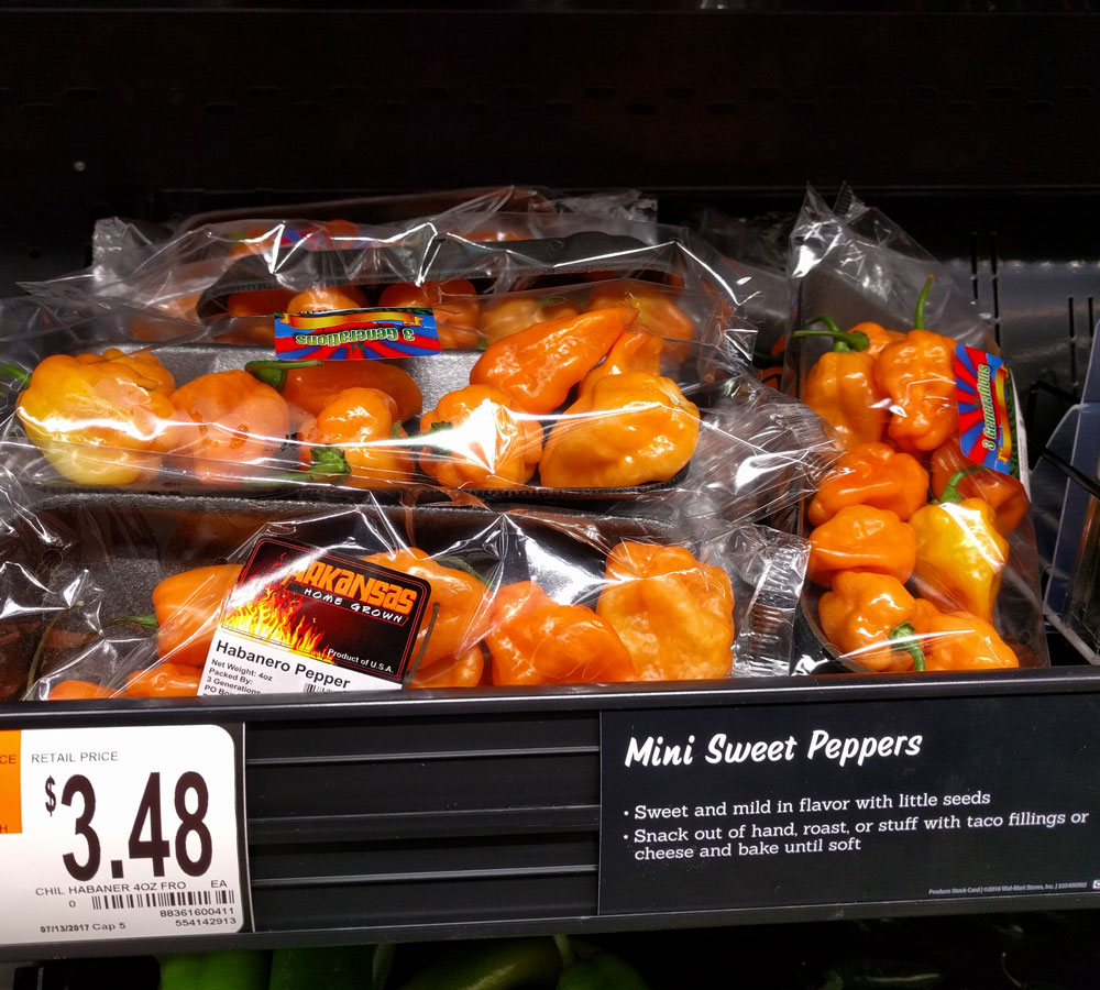 Either the produce people at my local Walmart don't know what a habanero is, or they have a twisted sense of humor