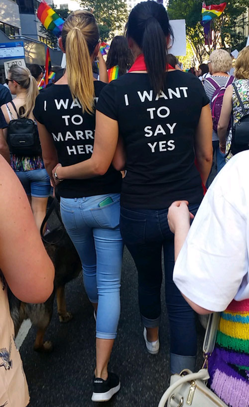 One of the beautiful pictures from a marriage equality rally in Brisbane, Australia today!
