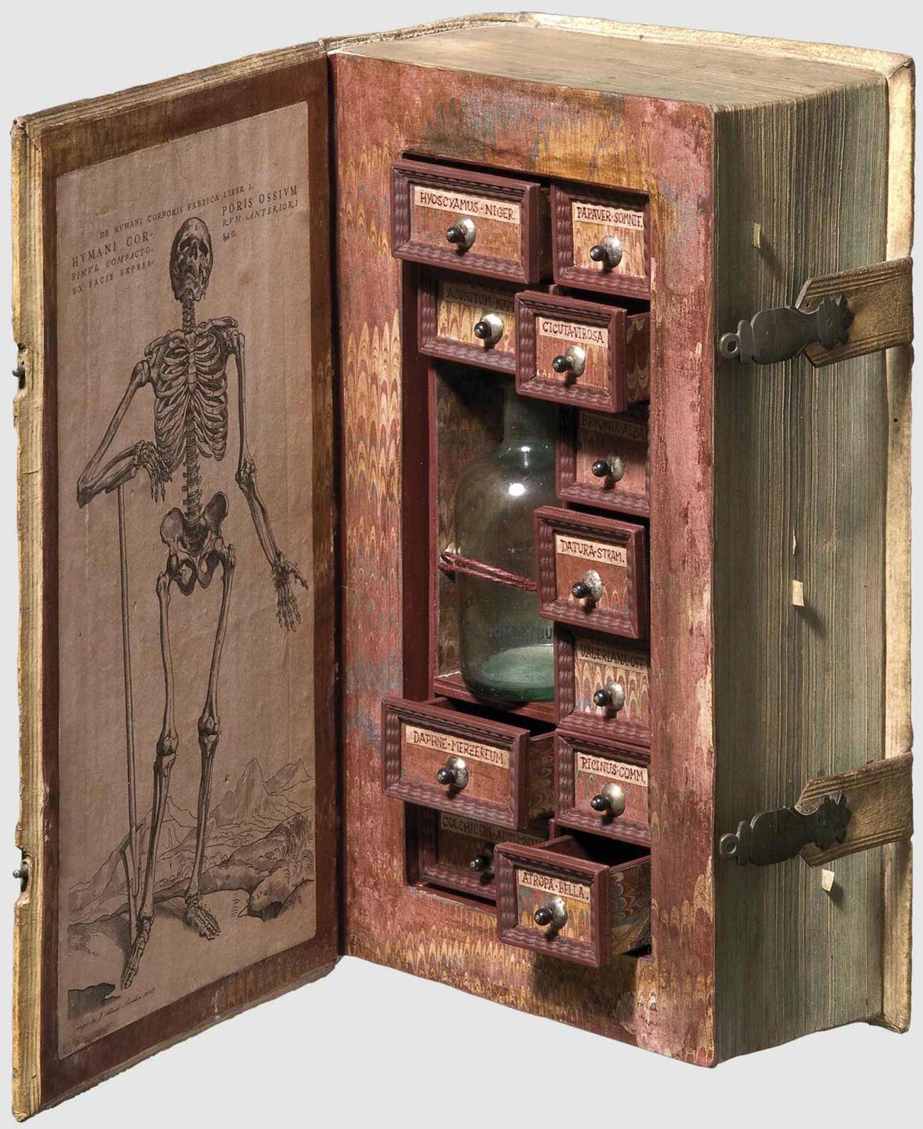 17th century assassins poison cabinet disguised as a book