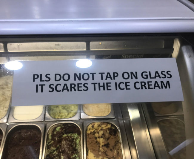This sign I found a an ice cream shop in Amman, Jordan
