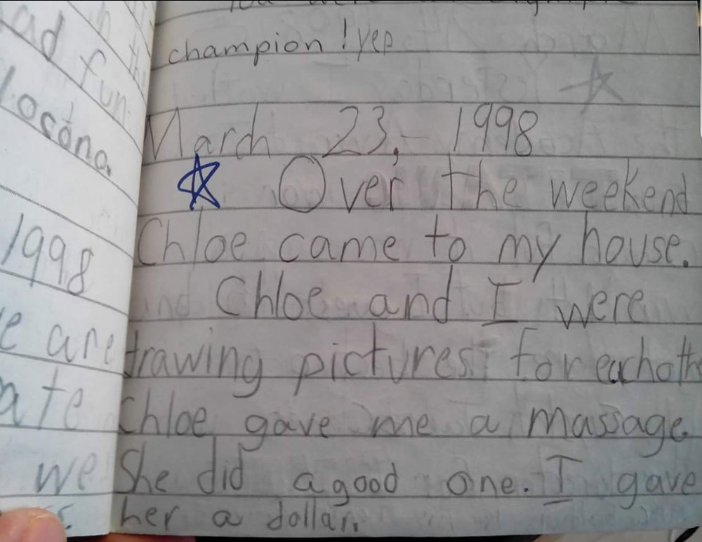 Found my old diary from second grade. Apparently my childhood was a bit more interesting than I recall