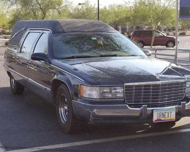 The licence plate on this hearse