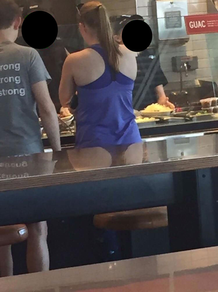 The reflection makes it look like this lady is wearing a thong