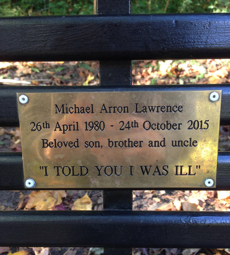 The memorial quote on this bench