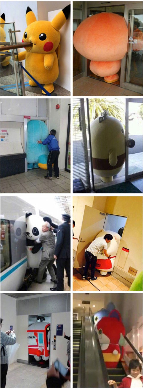 Japanese mascots getting stuck in things