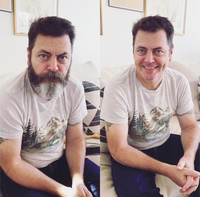 Nick Offerman With and Without a Full Beard