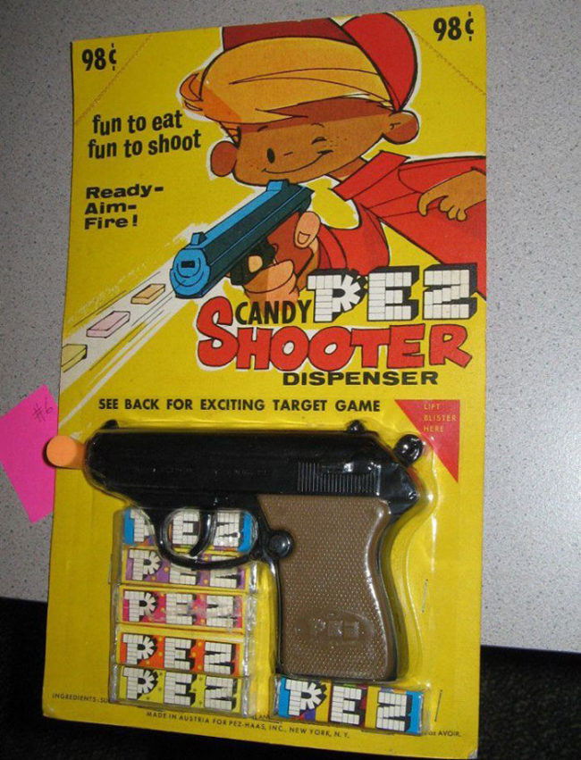 Pez made a dispenser where you had to put the gun in your mouth and pull the trigger