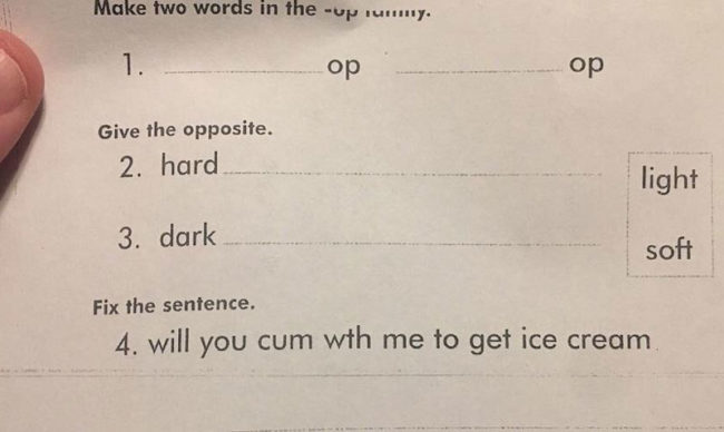 My son’s first grade HW. He had to correct this sentence