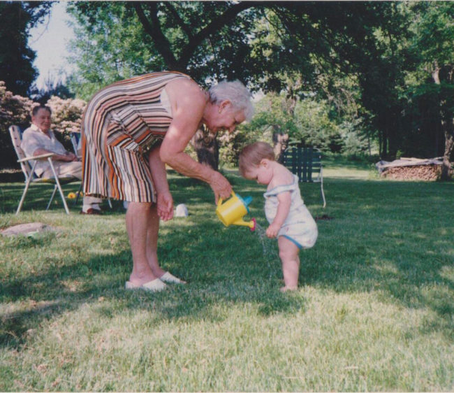 My grandma watering me so I would grow (1991). Next month she’ll be 98