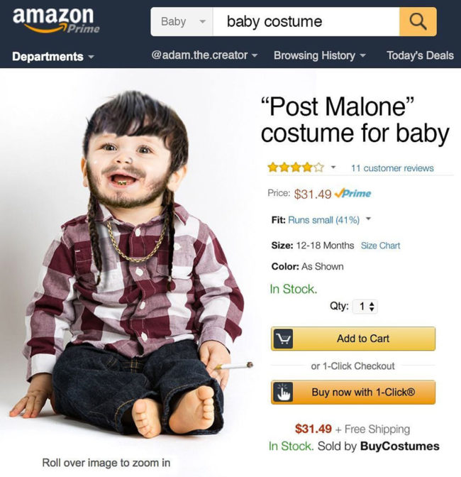 Post Malone Cash Me Outside Halloween costume for babies