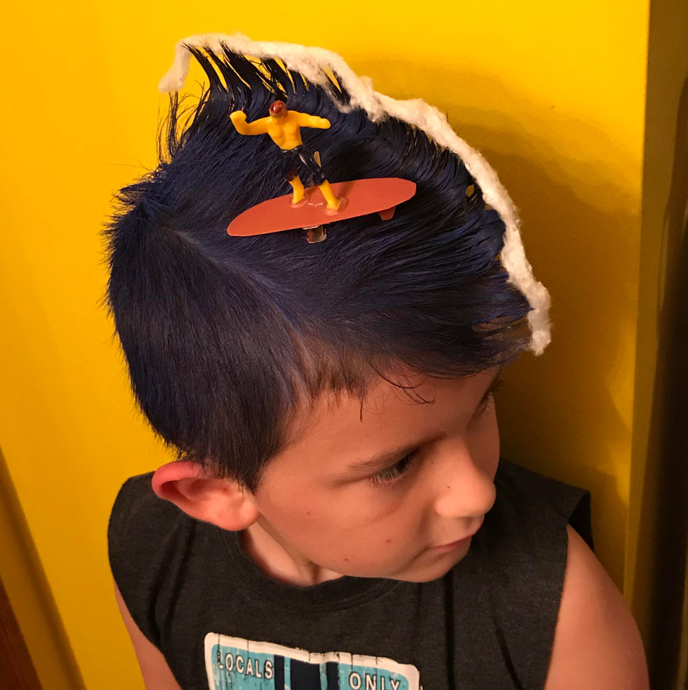 My son’s hair for Crazy Hair day at school
