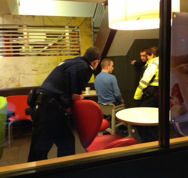 So this drunk guy got himself trapped in a baby seat at McDonald's