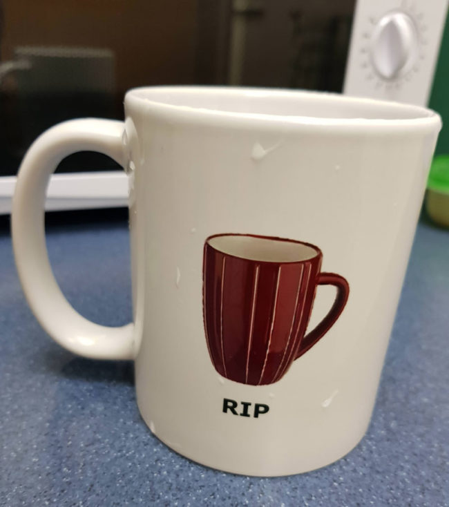 Broke my boss's mug that he had for 10 years. I think I got a suitable replacement
