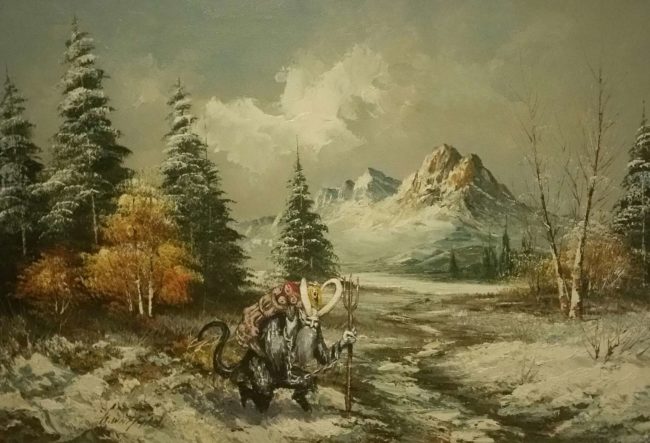  I added Krampus to this thrift store painting
